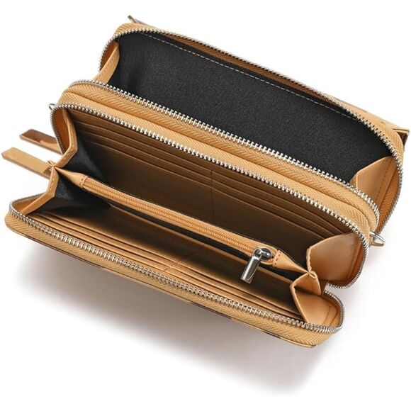 Women Cow Print Beige Imported Faux Leather Crossbody With Phone Pocket Bags - Picture 2 of 4